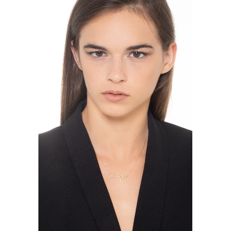 18k yellow gold necklace with heart frequency pendant