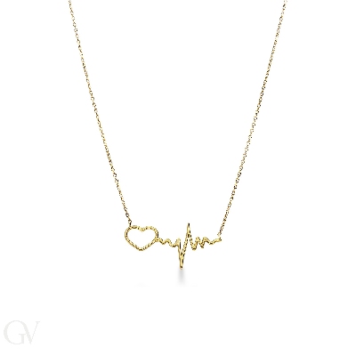 18k yellow gold necklace with heart frequency pendant