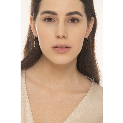 18k yellow gold earrings pendants with green stones