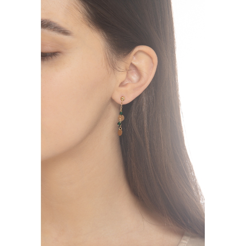 18k yellow gold earrings pendants with green stones