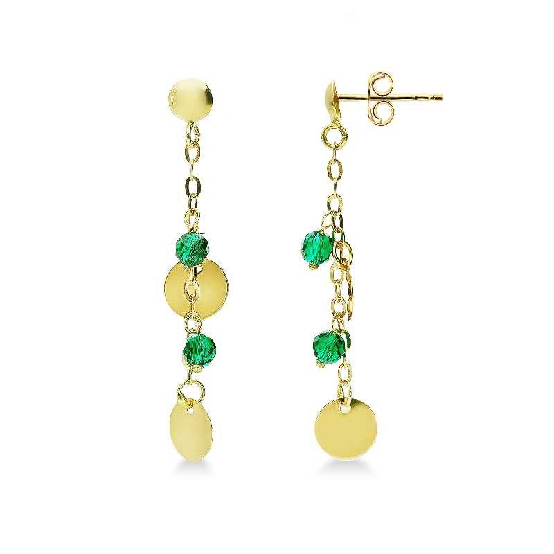 18k yellow gold earrings pendants with green stones