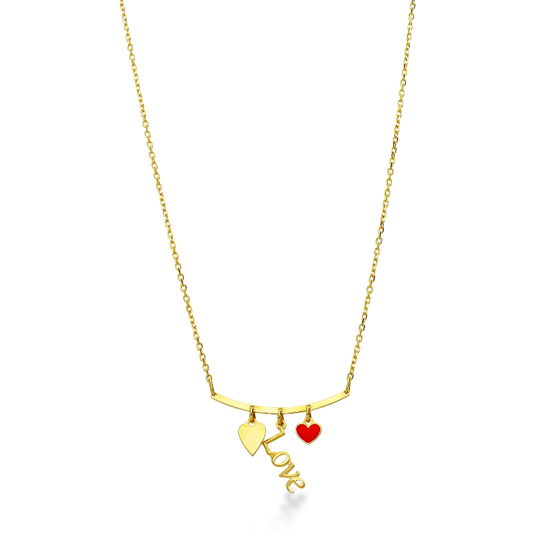 18k yellow gold necklace with 3 Love charms