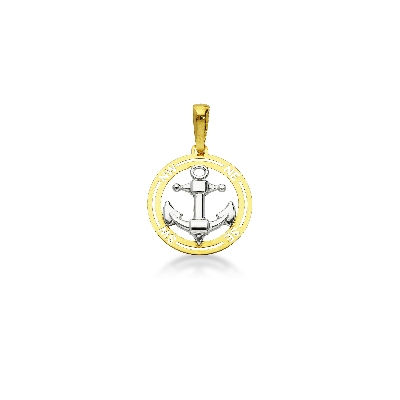 18k yellow and white gold pendant with anchor and wind rose 