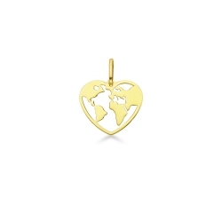 Heart shape pendant with world inside in 18k yellow gold