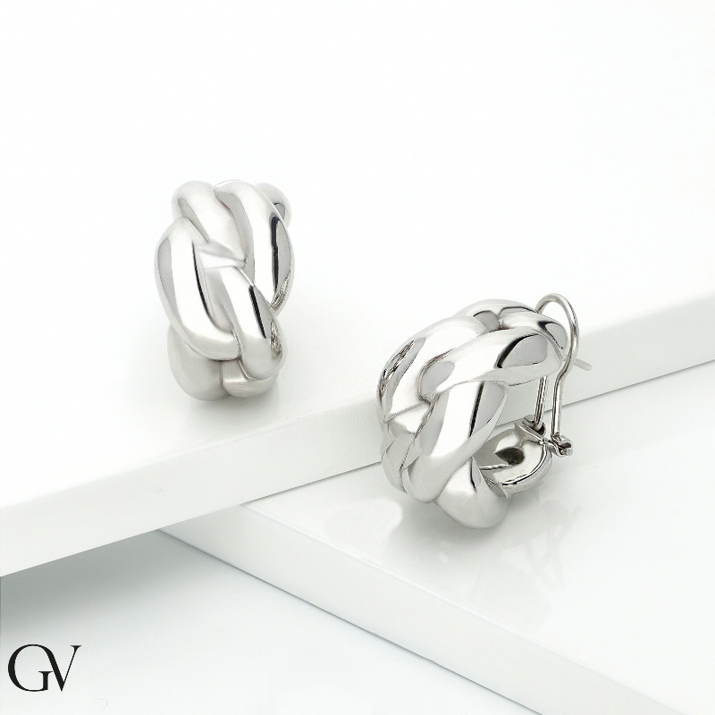 Orecchini cerchio groumette in oro bianco