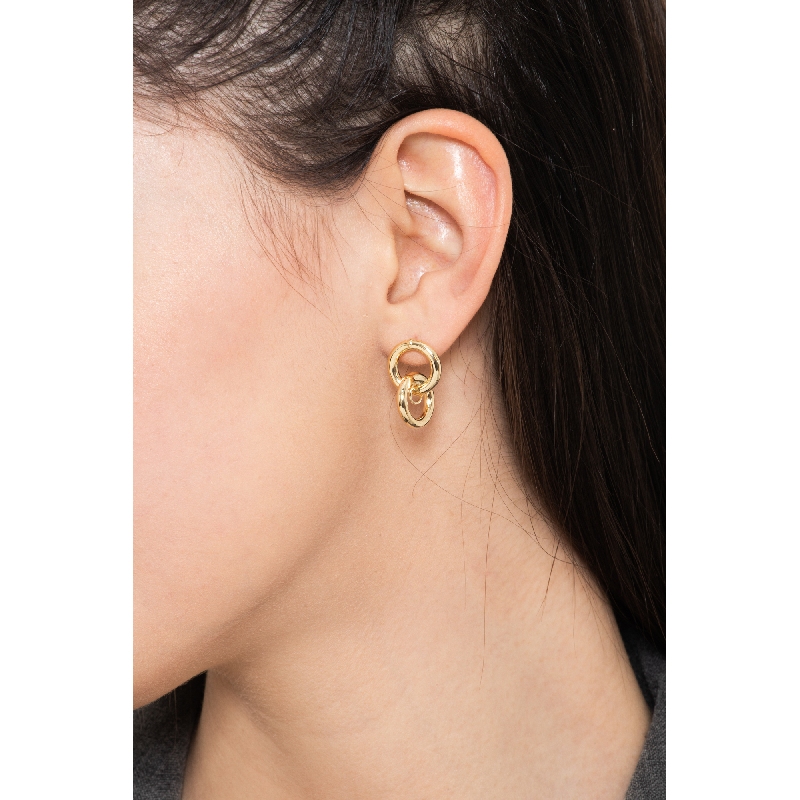 18k yellow gold small double empty-barreled earrings 