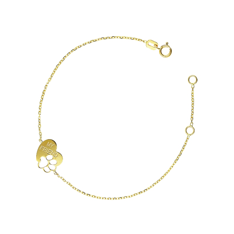 18k yellow gold bracelet with heart charm and engraved ''My Friend''