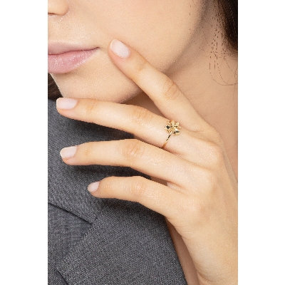 18k yellow gold ring with four-leaf clover