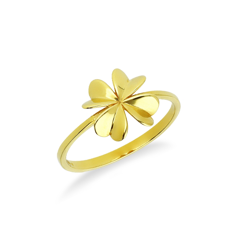 18k yellow gold ring with four-leaf clover