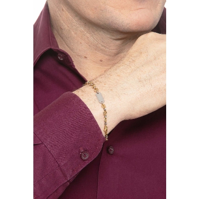 Bracciale con piastrina in oro giallo e bianco 18k, cm 19