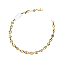 Bracciale con piastrina in oro giallo e bianco 18k, cm 19