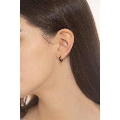 Hoops earrings in yellow gold 18k with black zircons