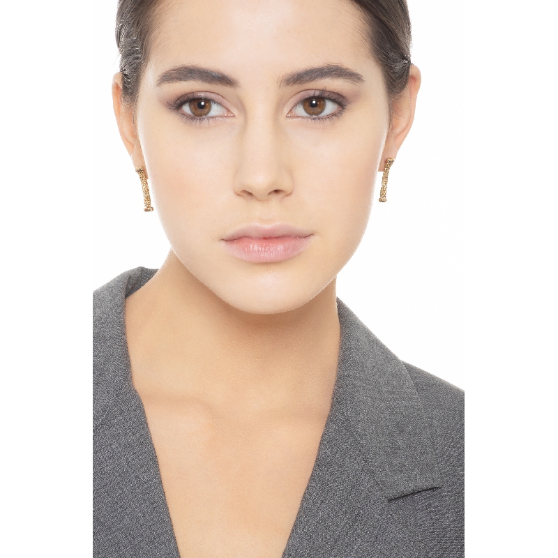 White and yellow gold 18k semi-rigid knurled drop earrings 