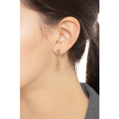 White and yellow gold 18k semi-rigid knurled drop earrings 