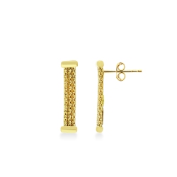 White and yellow gold 18k semi-rigid knurled drop earrings 
