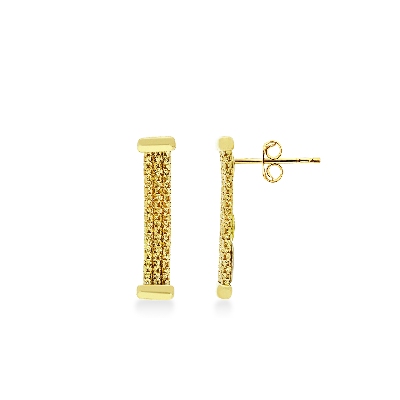 White and yellow gold 18k semi-rigid knurled drop earrings 