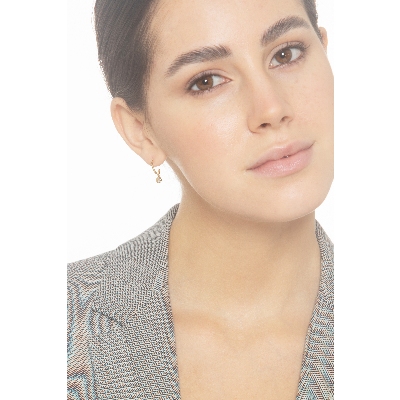 Yellow gold 18k half hoop earrings with zircon pendant