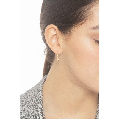 Yellow gold 18k half hoop earrings with zircon pendant