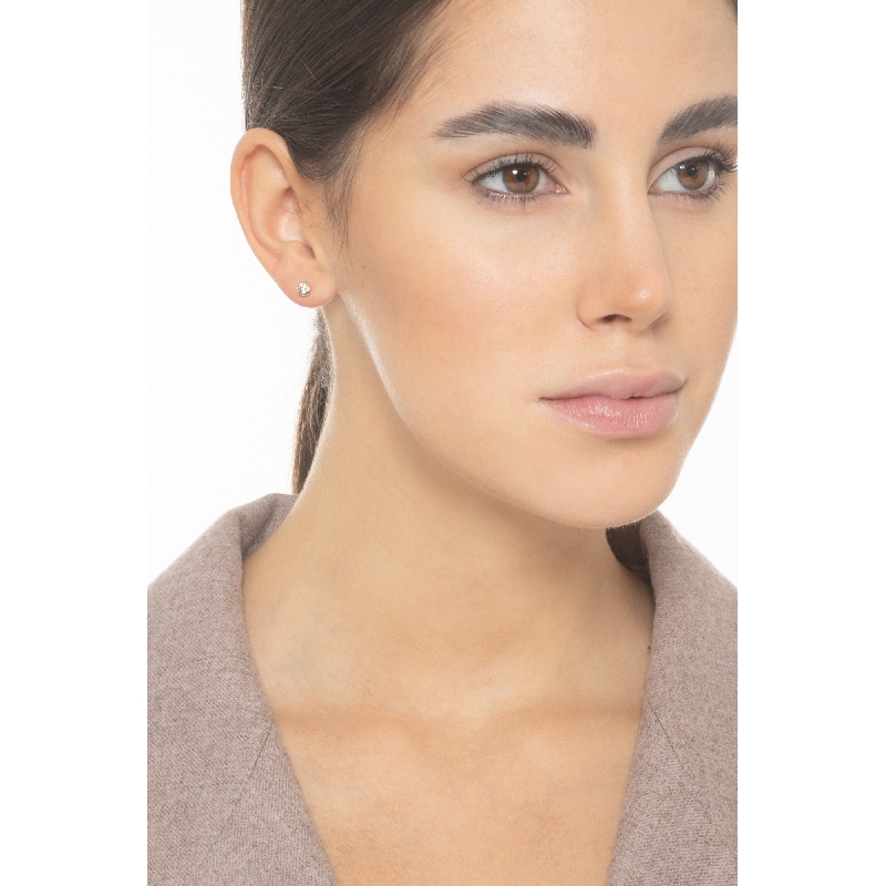 Yellow gold 18k round zircon earrings, 4,50 mm diameter