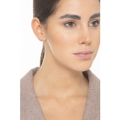 Yellow gold 18k round zircon earrings, 4,50 mm diameter