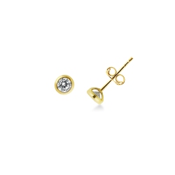 Yellow gold 18k round zircon earrings, 4,50 mm diameter