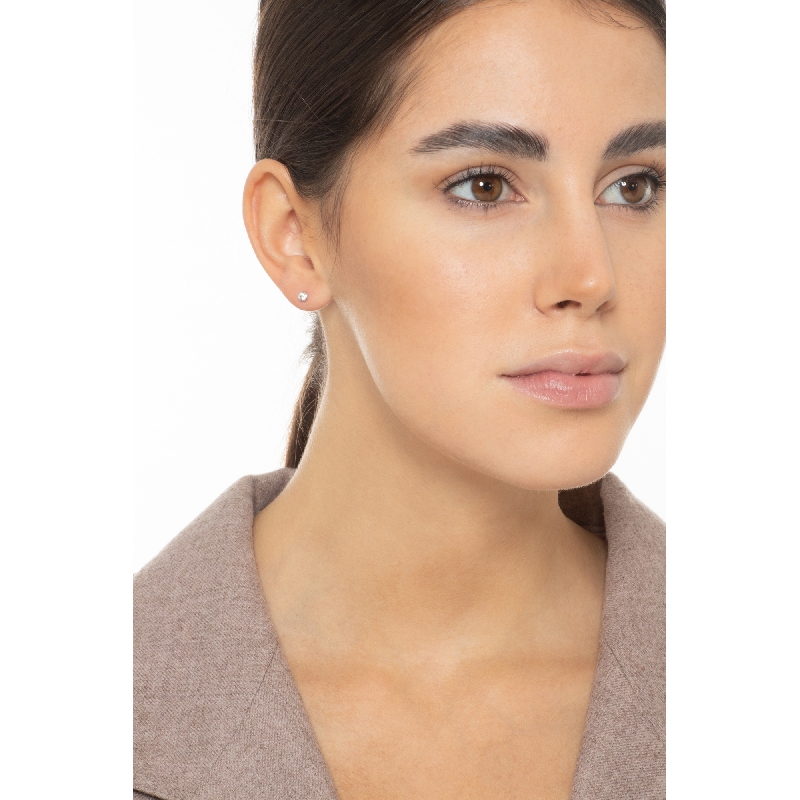 White gold 18k round zircon earrings, 3,40 mm diameter 