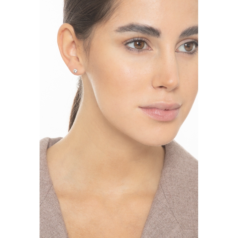 White gold 18k round zircon earrings, 4,40 mm diameter