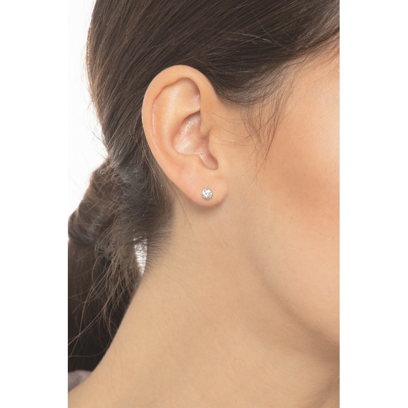 White gold 18k round zircon earrings, 4,40 mm diameter