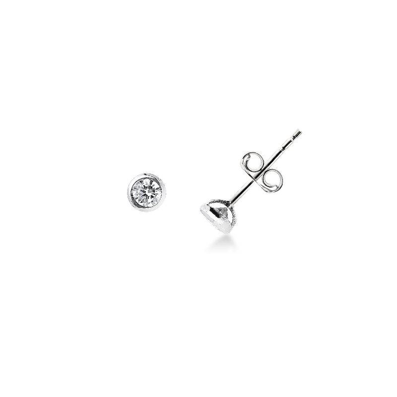 White gold 18k round zircon earrings, 4,40 mm diameter