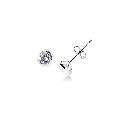 White gold 18k round zircon earrings, 6,70 mm diameter