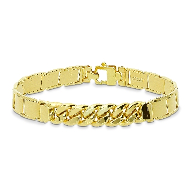 Bracciale in oro giallo con maglia lucida e, al centro, maglia groumette