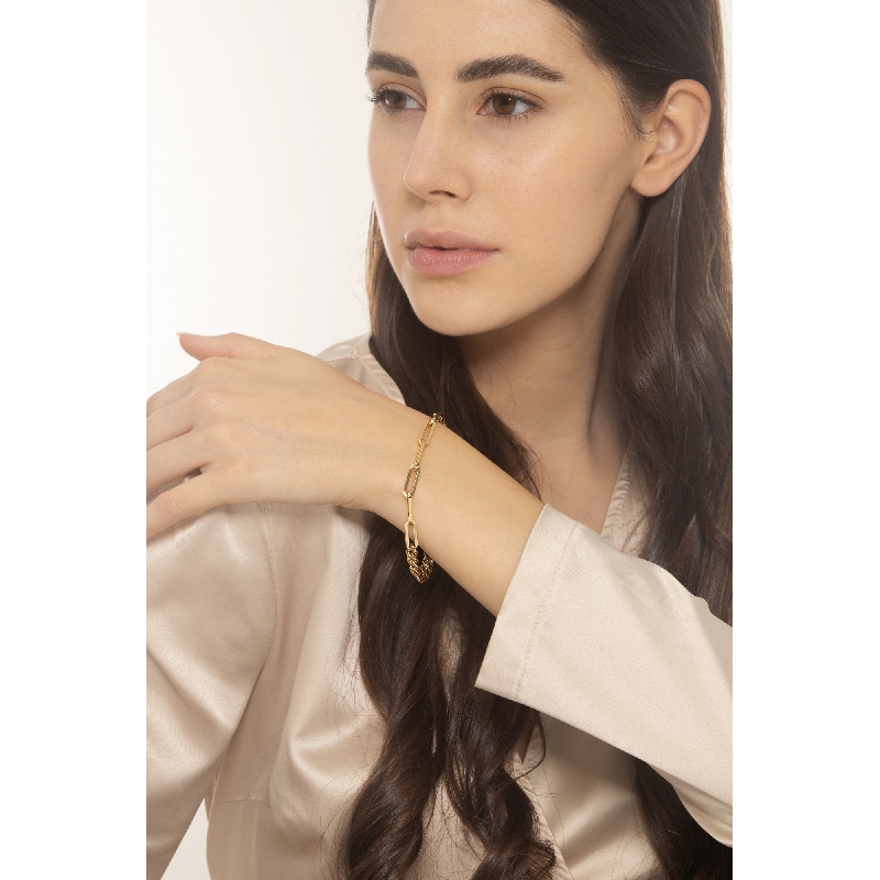 Bracciale in oro giallo 18k maglia a catena e groumette, cm 19