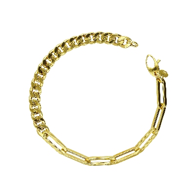 Bracciale in oro giallo 18k maglia a catena e groumette, cm 19