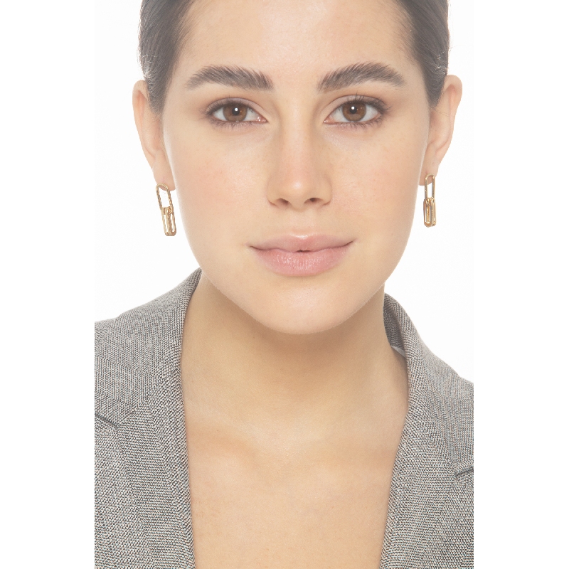 18k yellow gold paper clip drop earrings