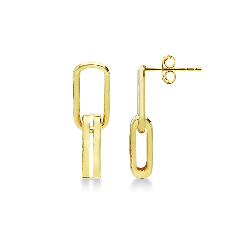 18k yellow gold paper clip drop earrings