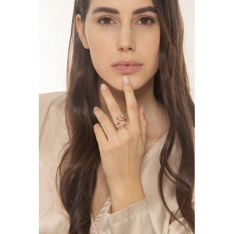 18k rose gold fancy ring with gemstones