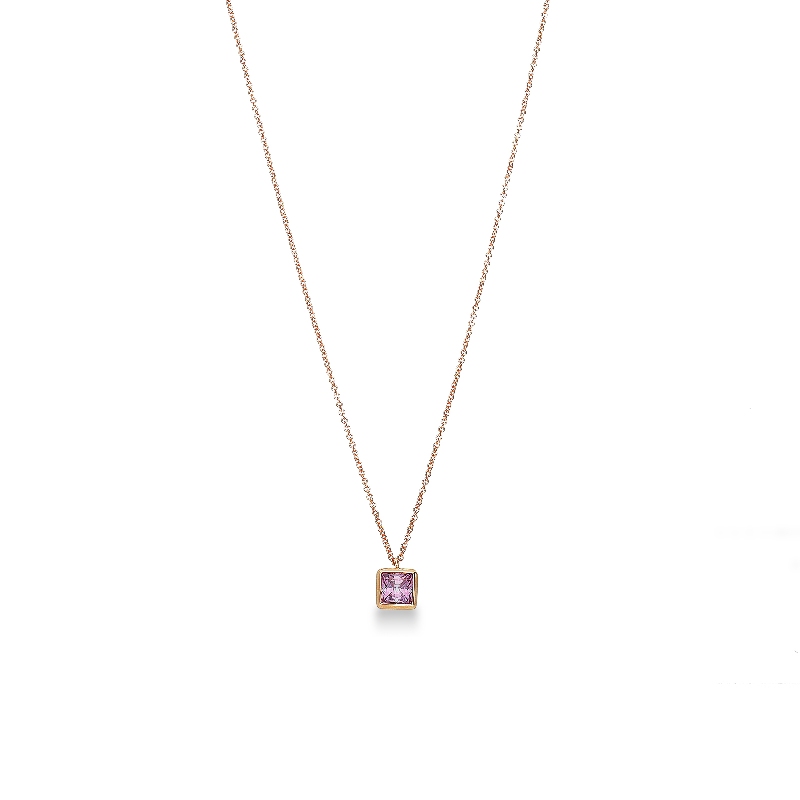 18k rose gold necklace with square pink zircon