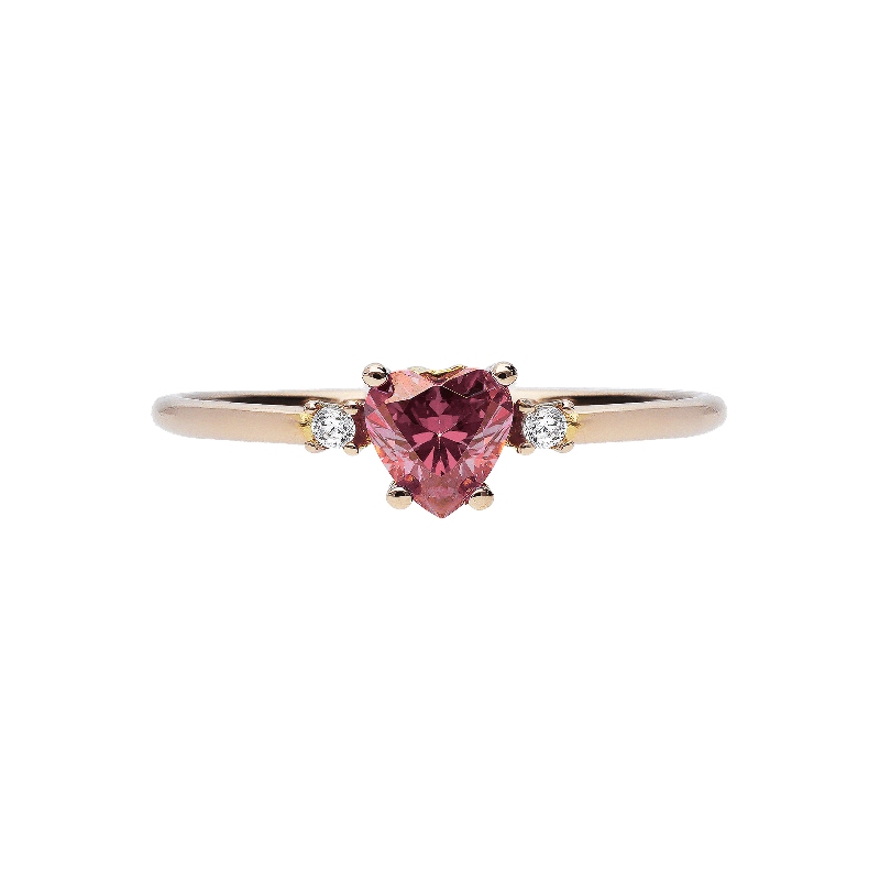 18k rose gold ring with pink stone heart cut and zircons