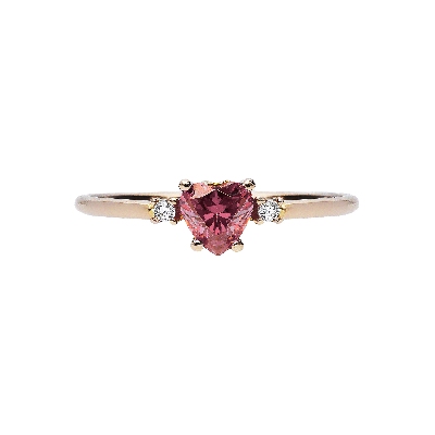 18k rose gold ring with pink stone heart cut and zircons