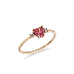 18k rose gold ring with pink stone heart cut and zircons