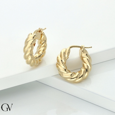Twist round earrings in yellow gold