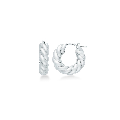 Twist round hoop earrings white gold