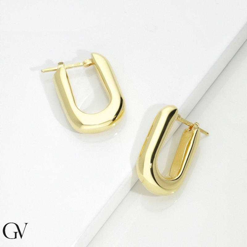 Orecchini rettangolari bombati in oro giallo 18k