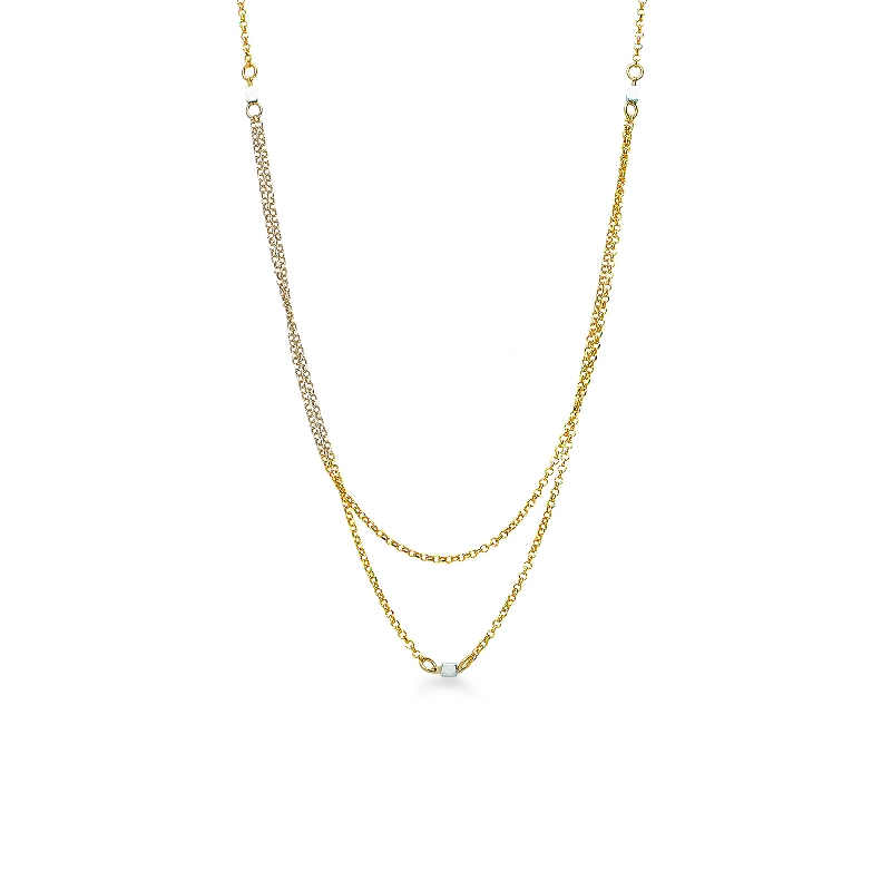 750 yellow gold necklace double thread with squares