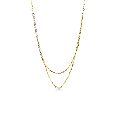 750 yellow gold necklace double thread with squares