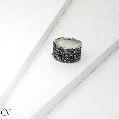 18k white gold ring with black diamonds and burnished tips 