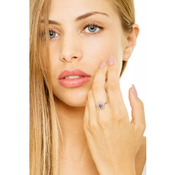 Halo ring with amethyst and diamonds white gold 18k 2