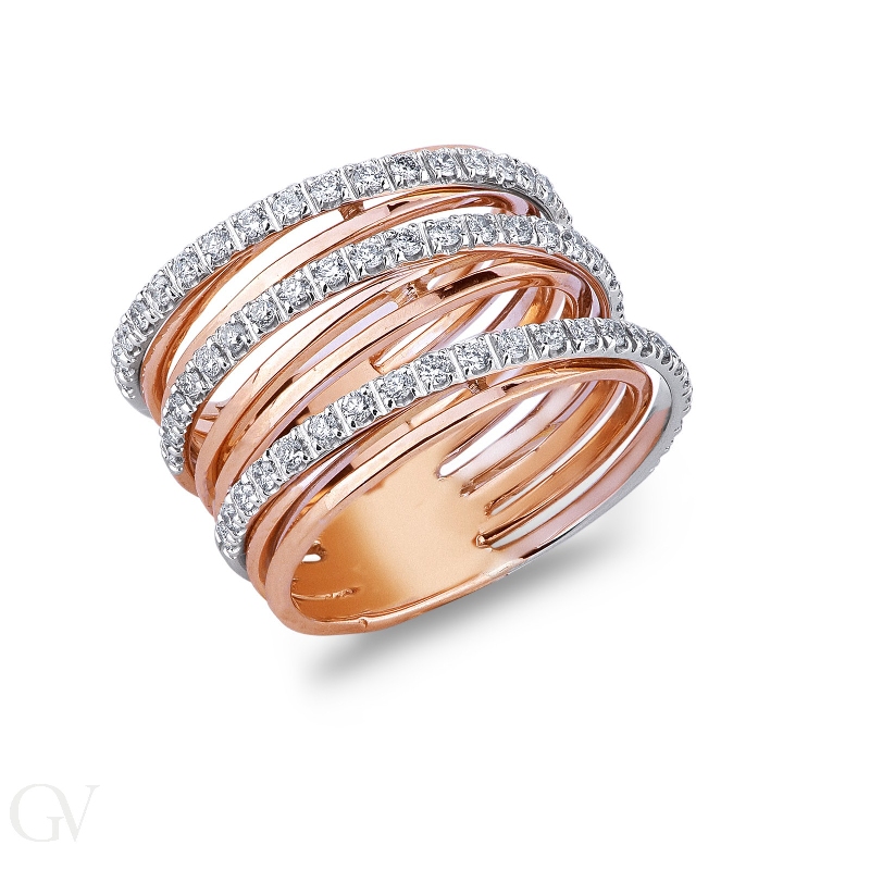White and rosé gold 18k band ring with diamonds 