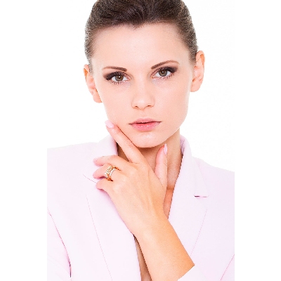 White and rosé gold 18k band ring with diamonds