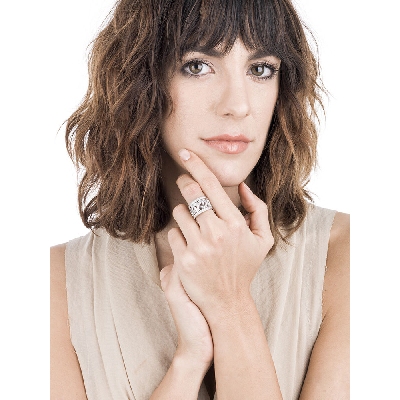 Embroided band ring with diamonds in white gold 18k 